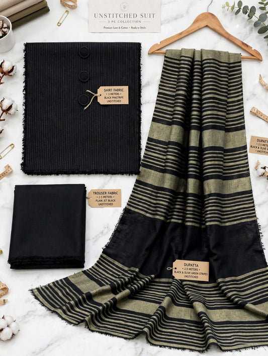 3PC Dress Multani Khaadi Sussi - BLACK PREMIUM