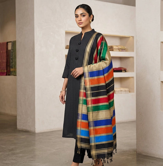 3PC Dress Multani Khaadi Sussi - BLACK MULTI